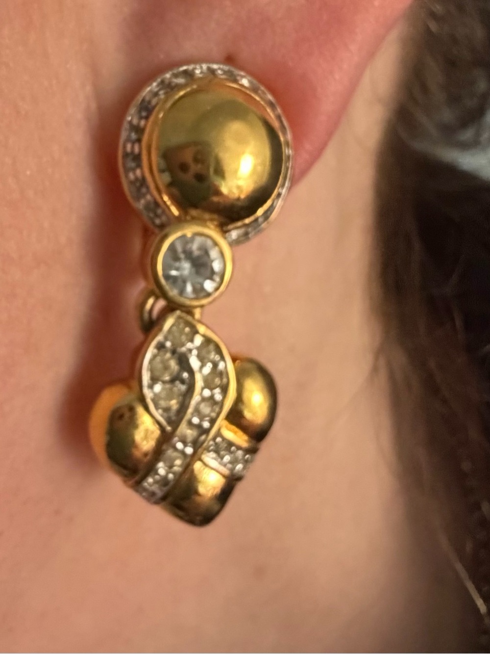 Nina Ricci Gold-Tone Heart Drop Clip On Earrings with Crystal Accents - Picture 5 of 5